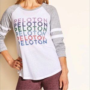 Peloton Women’s Super Soft Long Sleeve White and Gray Baseball Tee Size XS